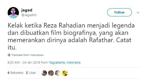 Cuitan Reza Rahardian perankan Benyamin.[Twitter]