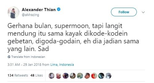 Kicauan kocak netizen soal gerhana bulan. (Twitter)