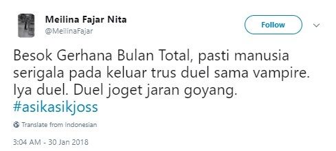 Kicauan kocak netizen soal gerhana bulan. (Twitter)