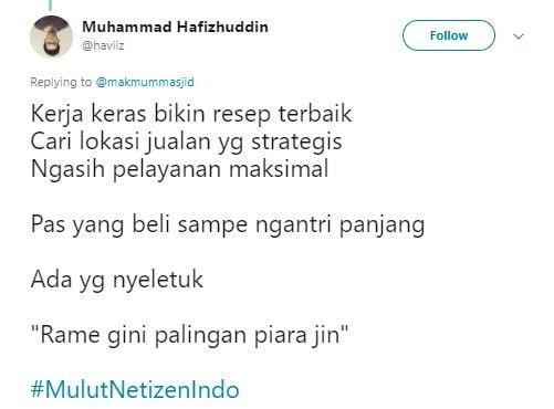 Cuitan dengan tagar mulutnetizenindo. (Twitter)