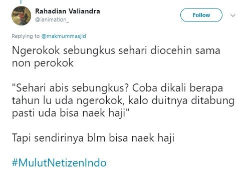 Cuitan dengan tagar mulutnetizenindo. (Twitter)