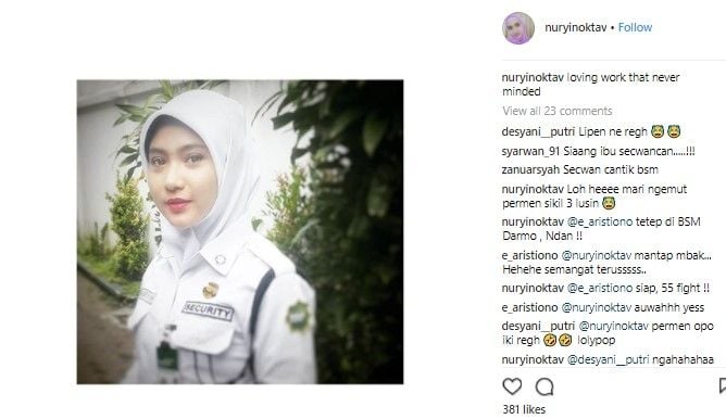 Satpam cantik Nuryin Oktaviyanti. (Instagram)