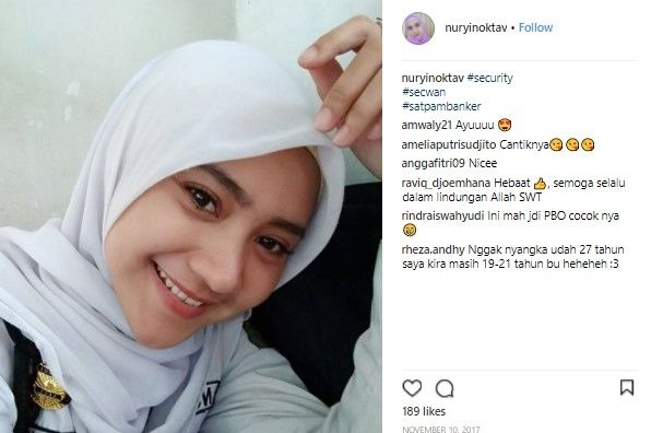 Satpam cantik Nuryin Oktaviyanti. (Instagram)