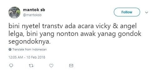 Kicauan Twitter Vicky Prasetyo - Angel Lelga. [Twitter]