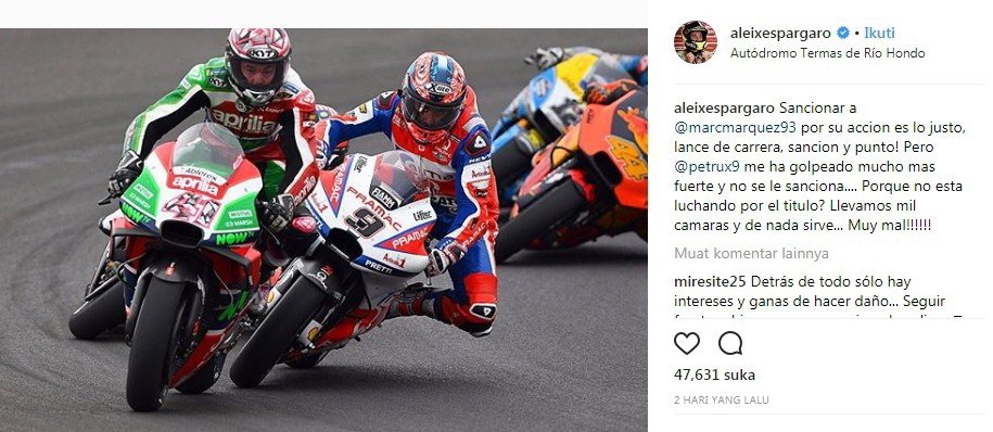 Twitwar Aleix Espagaro. [Instagram@aleixespargaro]