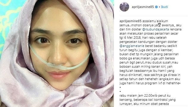 April Jasmine mohon doa jelang operasi caesar. [Instagram]