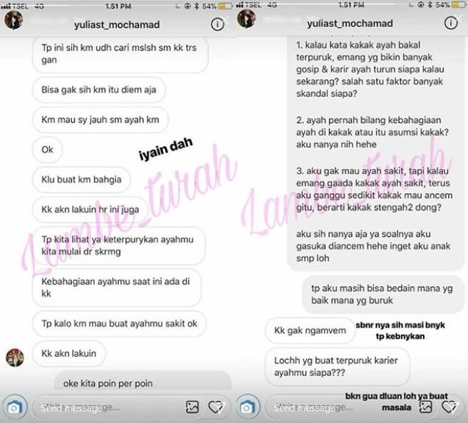 Bocor, percakapan Yuliast Mochamad dengan putri dari Opick (lambe_turah/instagram).