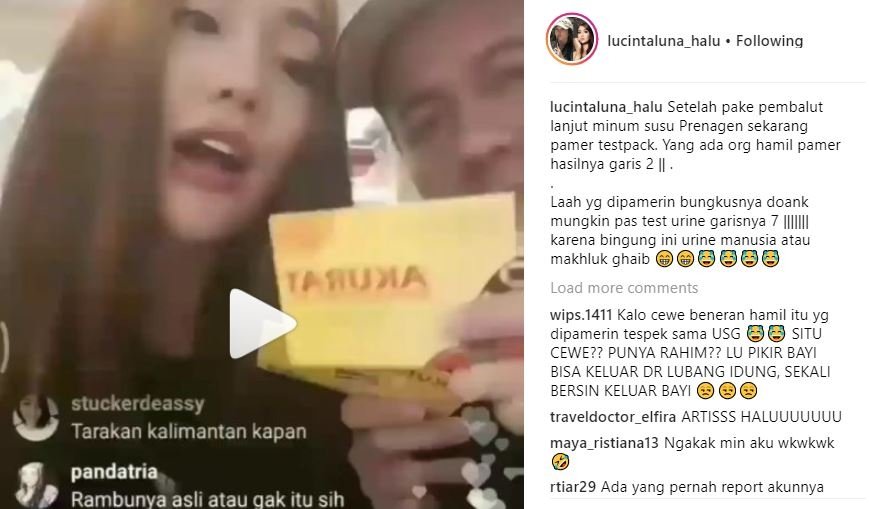 Status Lucinta Luna yang menganggap dirinya hamil (lucintaluna/instagram).