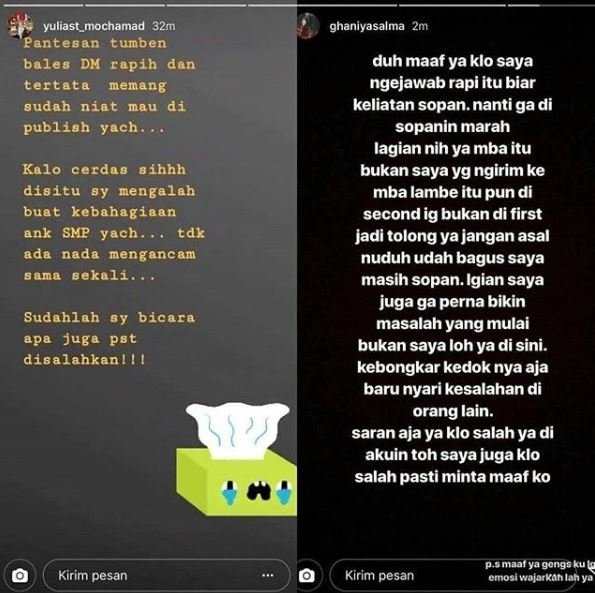 Yuliast dan Ghaniya, putri dari Opick kembali saling sindir (lambe_turah/instagram)