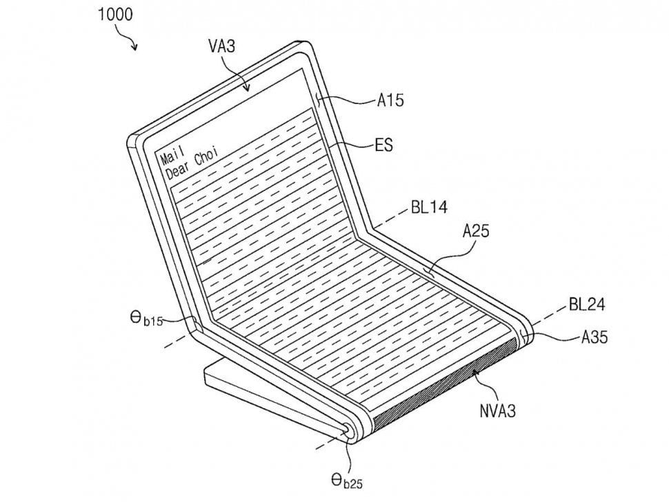 Desain ponsel lipat Samsung seperti yang tertuang dalam dokumen paten di kantor urusan hak paten dan merek dagang Amerika Serikat pada 2 Mei lalu. [US Patent and Trade Mark Office]