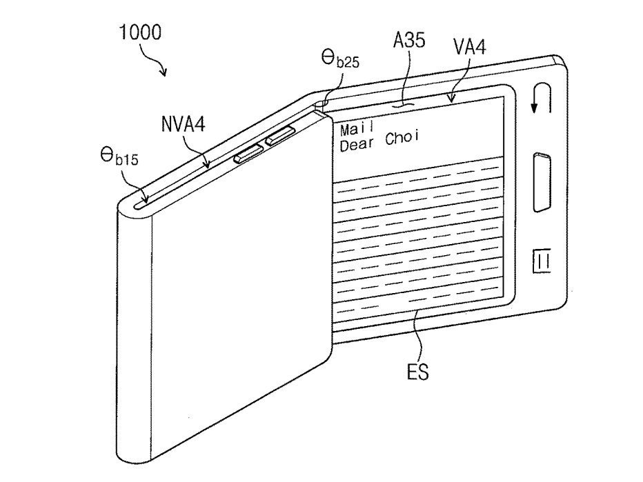 Desain ponsel lipat Samsung seperti yang tertuang dalam dokumen paten di kantor urusan hak paten dan merek dagang Amerika Serikat pada 2 Mei lalu. [US Patent and Trade Mark Office]