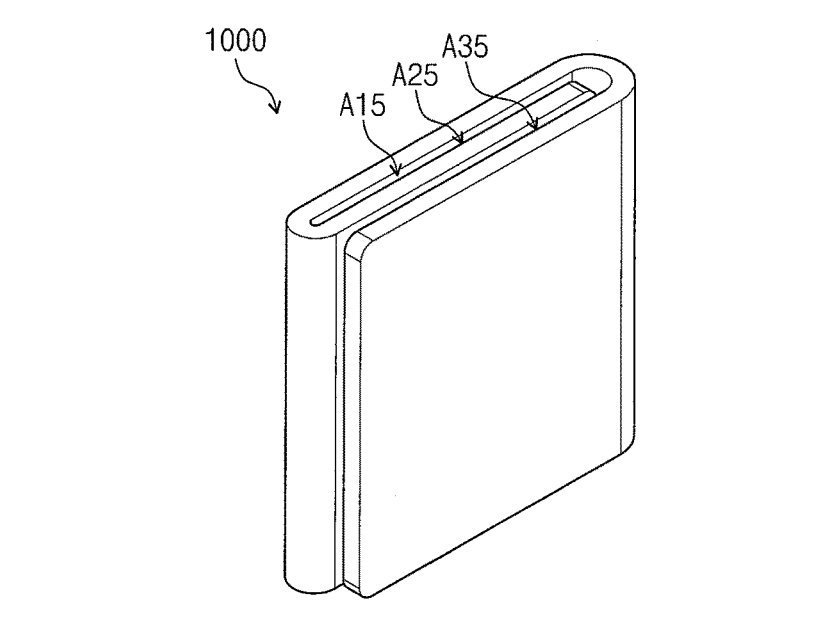 Desain ponsel lipat Samsung seperti yang tertuang dalam dokumen paten di kantor urusan hak paten dan merek dagang Amerika Serikat pada 2 Mei lalu. [US Patent and Trade Mark Office]