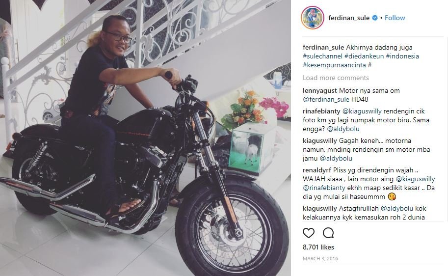 Penampakan motor gede milik komedian Sule (@ferdinan_sule/instagram).