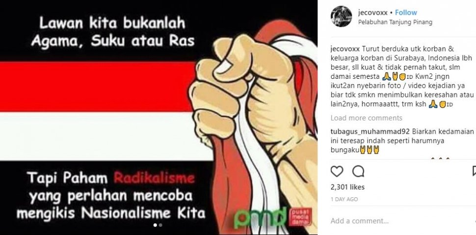 Roy Jeconiah ungkapkan keprihatinan atas insiden Bom Surabaya (jecovoxx/instagram).