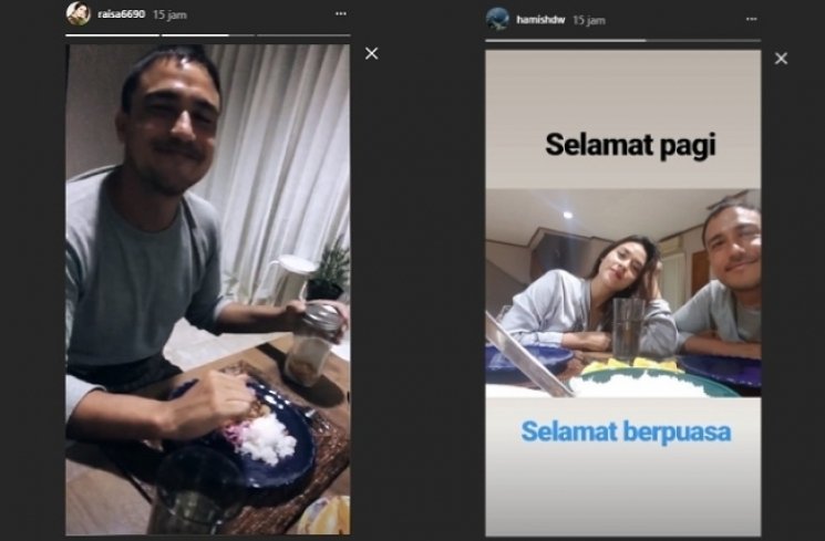 Raisa dan Hamish Daud menikmati sahur pertama sebagai suami istri (instagram).