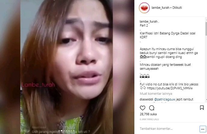 Curhat istri Dyrga Dadali. [instagram]