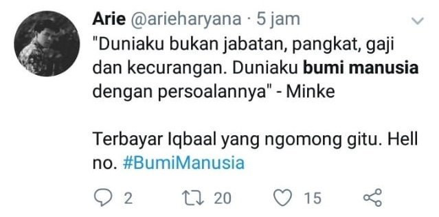 Komentar negatif soal film Bumi Manusia (twitter).