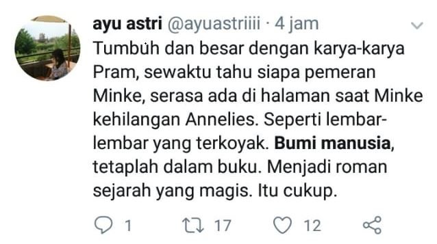 Komentar negatif soal film Bumi Manusia (twitter).