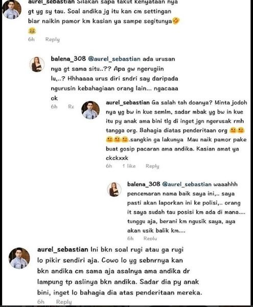 Percakapan Balena dengan pemilik akun @aurel_sebastian.