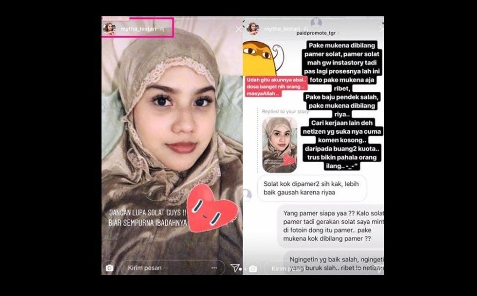 Mytha Lestari dan unggahan insta storynya (instagram). 