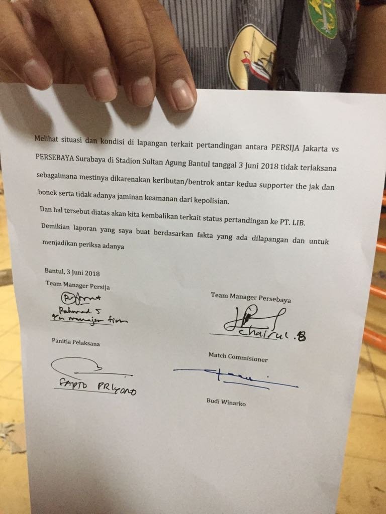 Surat Panpel Persija yang ditujukan untuk PT Liga Indonesia Baru (LIB).[Dok. Persija]