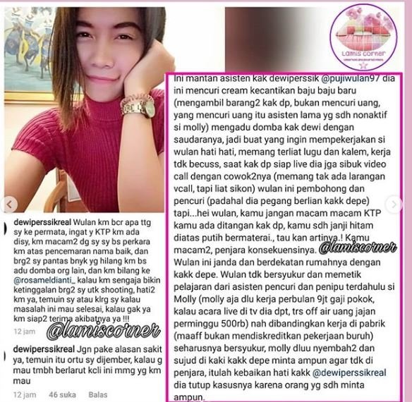Dewi Perssik kembali ditipu manajernya. (Instagram)