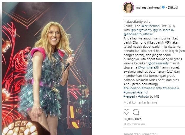 Postingan Maia Estianty saat nonton konser Celine Dion. [Instagram]