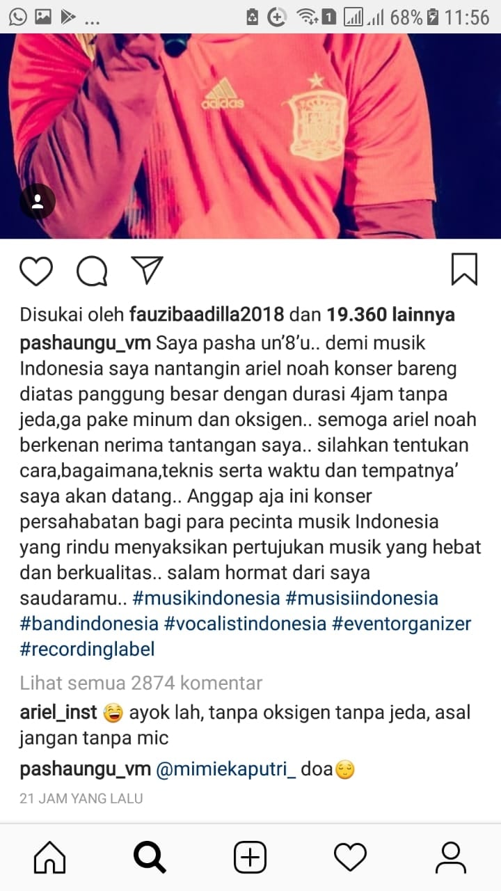 Pasha Ungu tantang Ariel NOAH. [Instagram] 