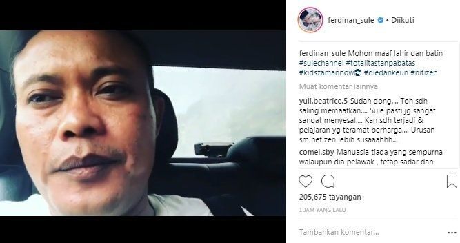 Capture video Sule minta maaf soal jokes ngidam ke Sandy Aulia. [Instagram]