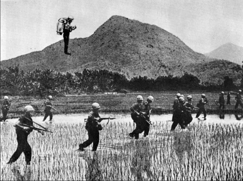 Jetpacks militer AS di Perang Vietnam. [Gizmodo/Bell Aerosystems].