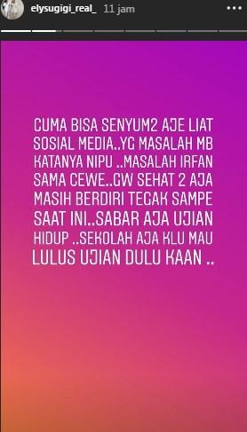 Curhat Ely Sugigi soal Irfan Sbztian didaga selingkuh. [Instagram] 