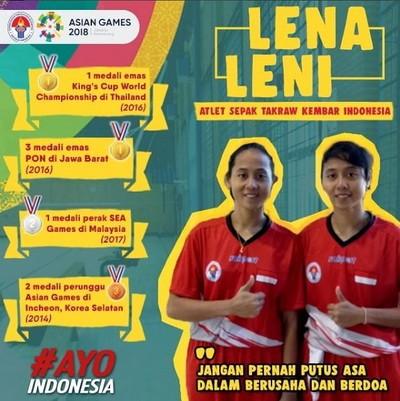 Atlet kembar Sepak Takraw Lena Leni. [Instagram@Kemenpora]