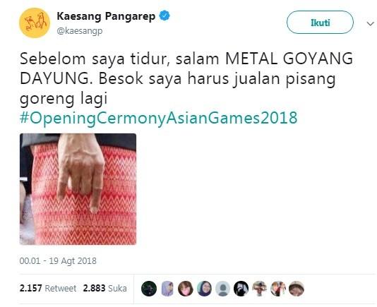 Meme kocak Jokowi dalam Opening Ceremony Asian Games 2018.