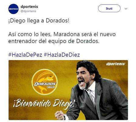 Tweet Diego Maradona. [Twitter@dportenis]