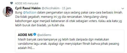 Chico Hakim jawab cuitan Addie MS. [Twitter]