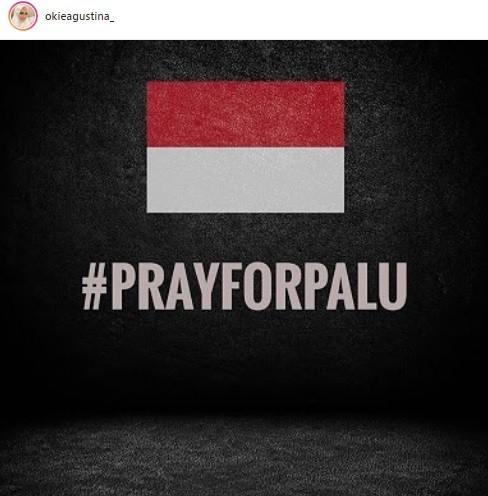 Postingan Okie Agustina terkait gempa dan tsunami di Palu dan Donggala. [Instagram]