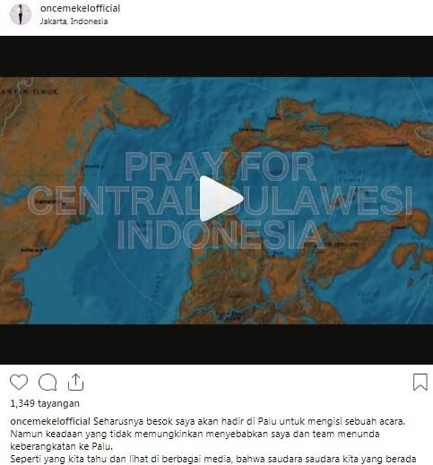 Postingan Once Mekel terkait gempa dan tsunami di Palu dan Donggala. [Instagram]