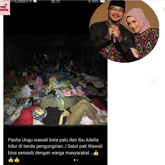 Pasha Ungu tidur bersama para korban gempa palu. (Instagram Makrumpita)