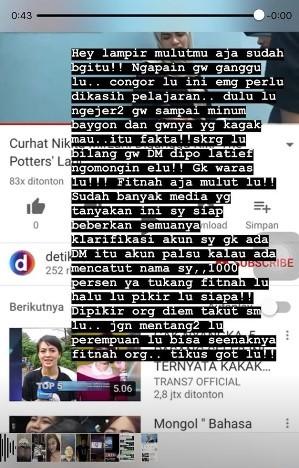 Postingan Kiki The Potters untuk Nikita Mirzani. [Instagram]