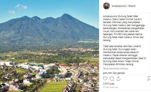 Sutopo Purwo bantah Gung Salak meletus. [Instagram]