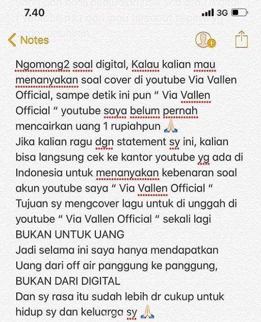 Via Vallen jamin pemasukannya selama ini bukan berasal dari konten YouTube-nya. [instagram/viavallen]