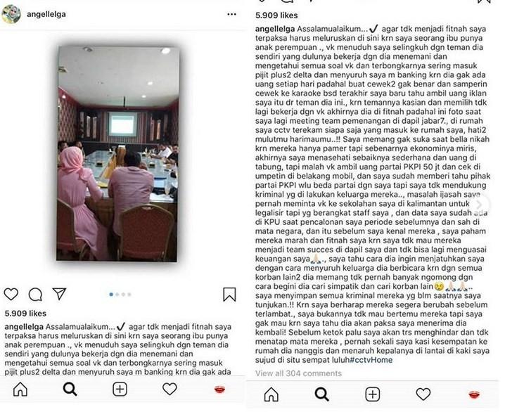 Angel Lelga curhat di Instagram soal kelakuan Vicky Prasetyo. (Lambe Turah)