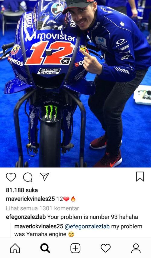 Maverick Vinales mem-posting nomor baru motornya. [Instagram@maverickvinales25]