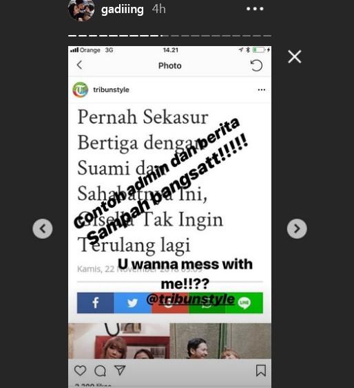 Gading Marten kecewa dengan sebuah pemberitaan di media online.(Instagram)