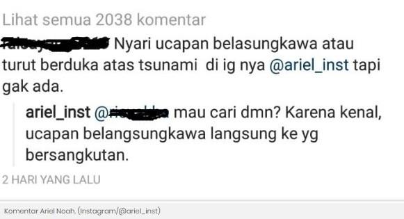 Ariel NOAH jawaban postingan netizen di Instagramnya. 