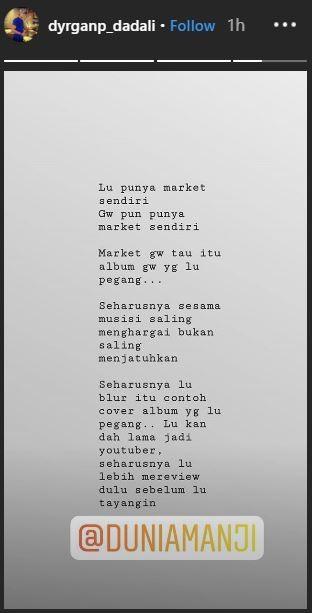 Dyrga Dadali minta Anji menghargainya sebagai musisi. [instagram/dyrganp_dadali]