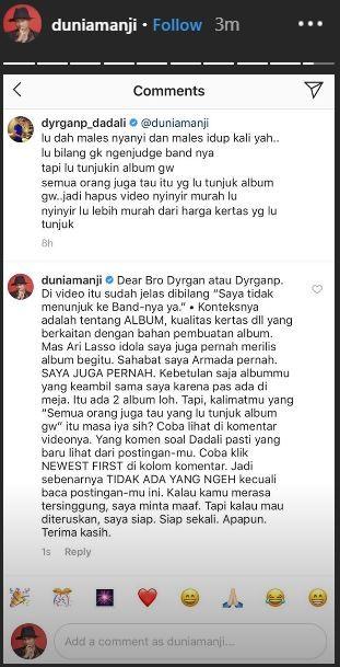 Penjelasan Anji kepada Dyrga Dadali. [instagram/dyrganp_dadali]