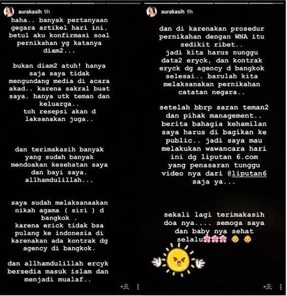 Klarifikasi Aura Kasih soal kabar yang beredar. [instagram/aurakasih]