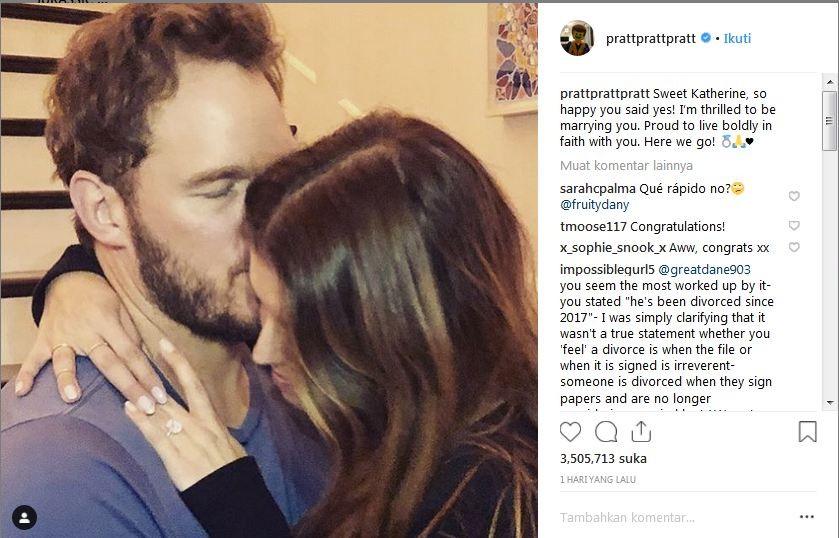 Chris Pratt umumkan tunangan dengan Katherine Katherine Schwarzenegger [ig @prattprattpratt]