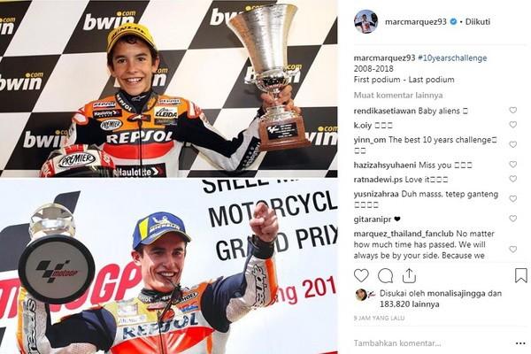 Postingan tantangan 10 Years Challenge Marc Marquez. [Instagram@marcmarquez93]